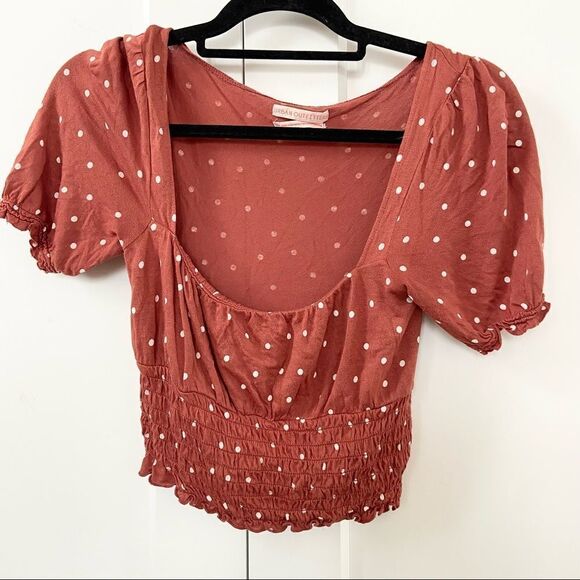 Urban Outfitters UO Polka Dot Square Neck Smocked Crop Top Rust Small - Picture 4 of 8